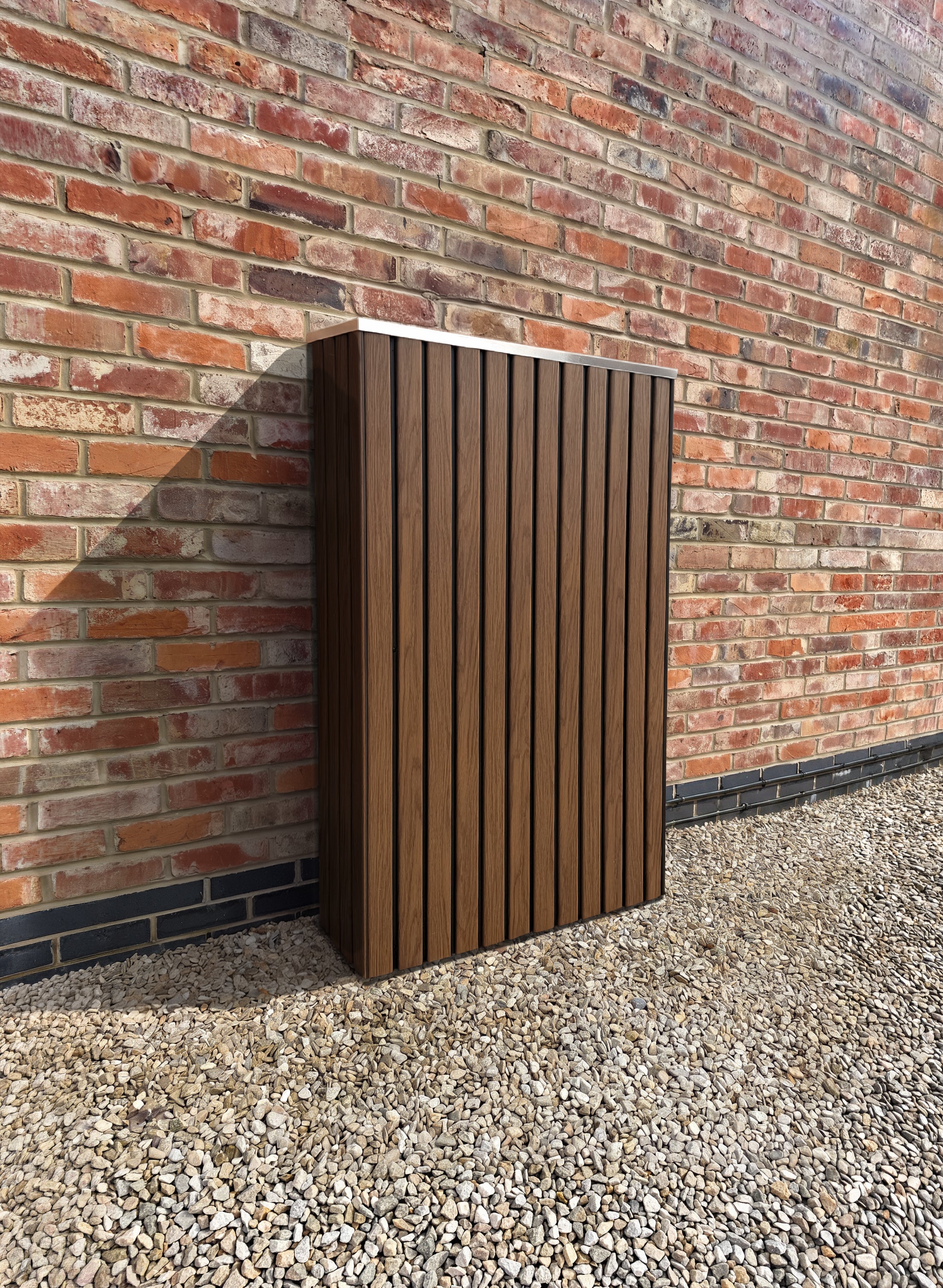 Fox ESS solar battery cover in Walnut finish — installed and fitted — SolarBatteryCovers.ie