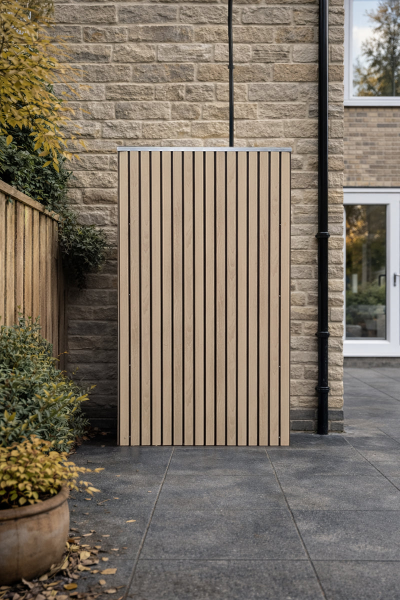 SolarEdge solar battery cover in Oak finish — installed and fitted — SolarBatteryCovers.ie